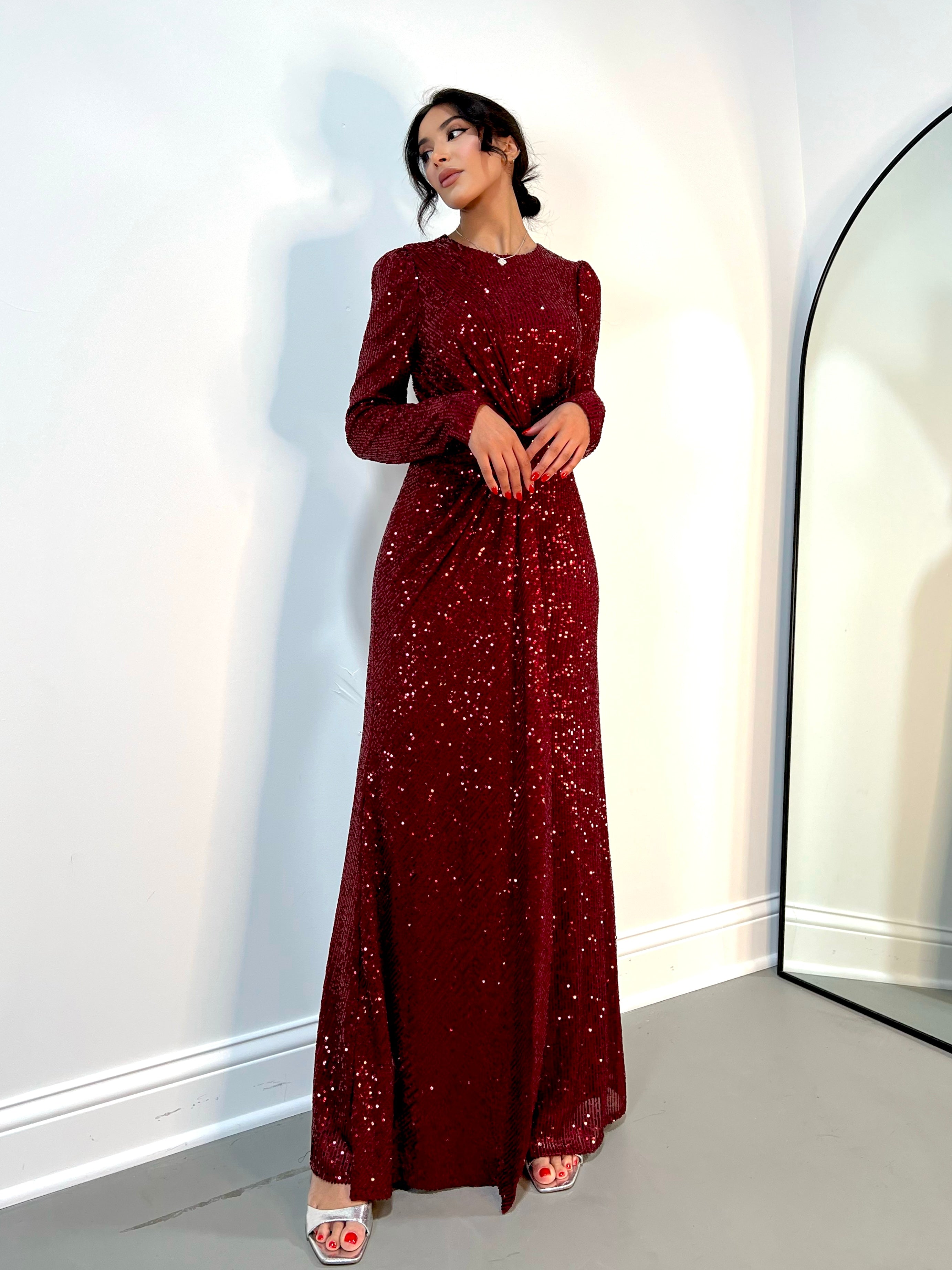 brown shimmer maxi dress SAZA Open-back Shimmer Maxi Dress – Celestia