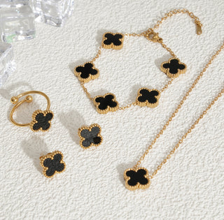 18K Gold Stainless Steel Gold Clover Set