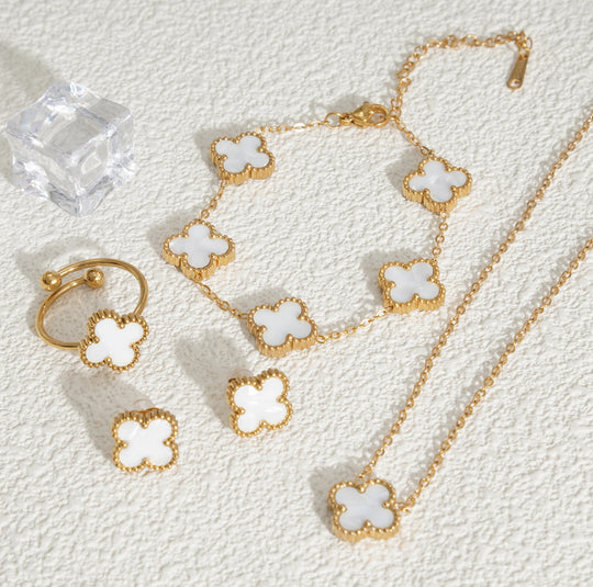 18K Gold Stainless Steel Gold Clover Set