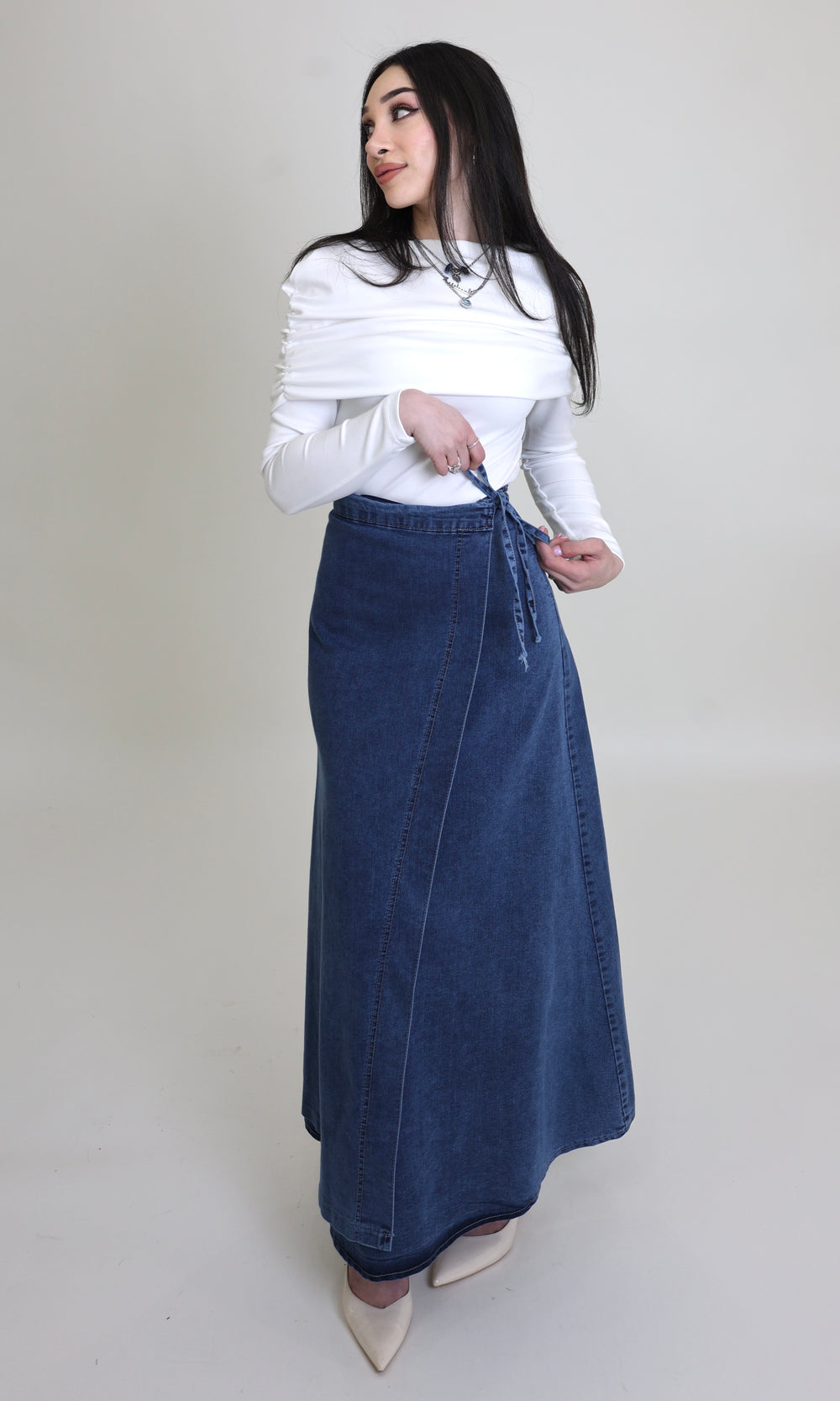 Ana Denim Maxi Wrap Skirt