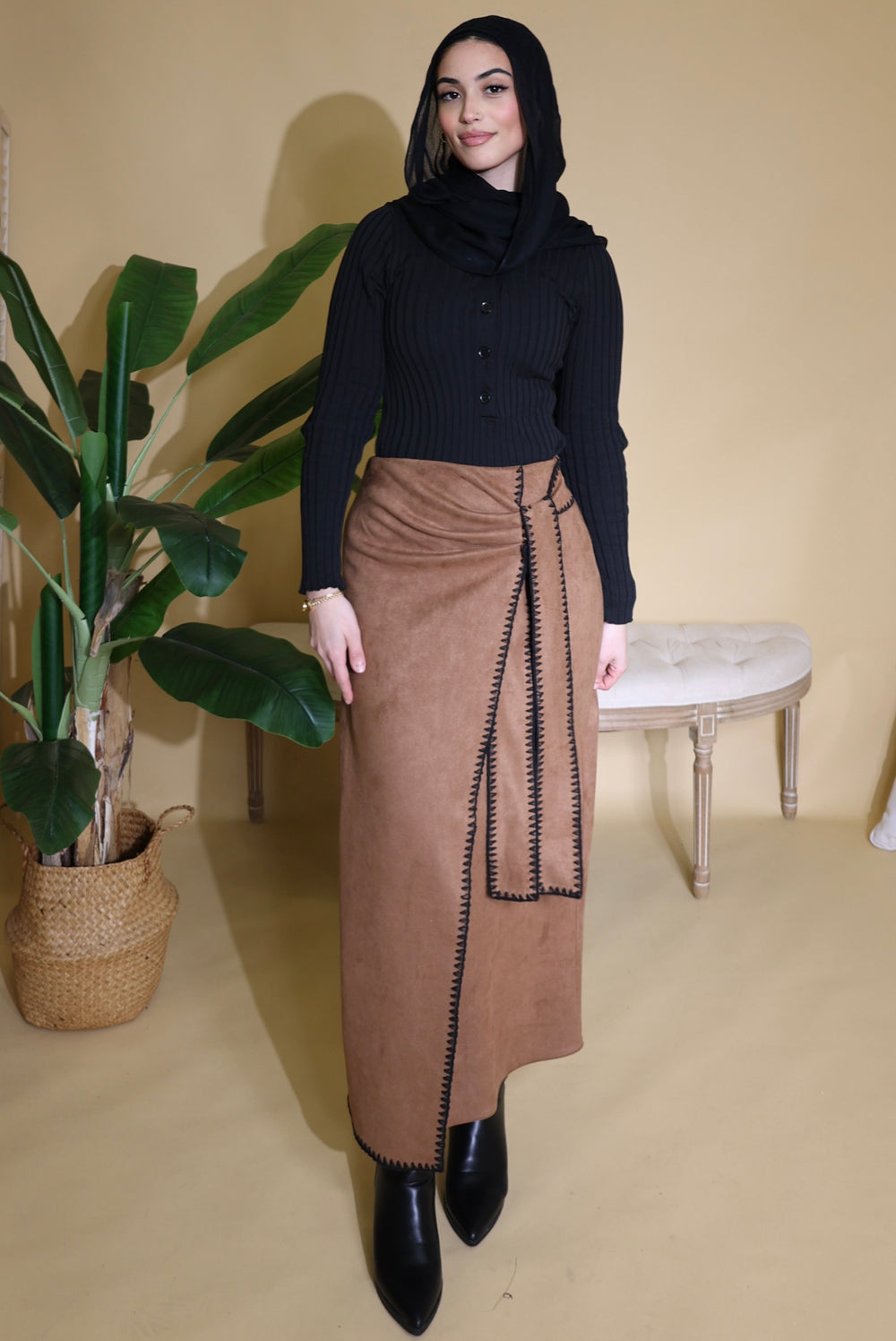 Suede maxi skirt